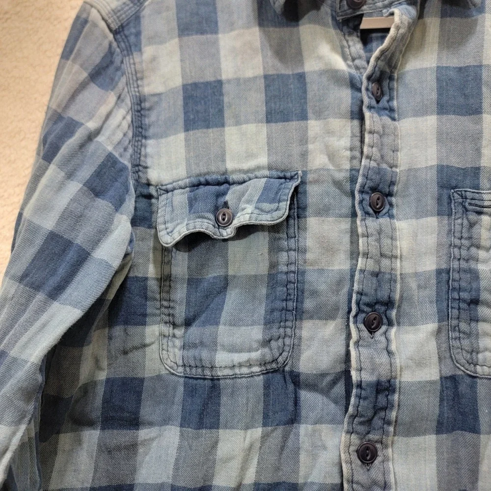 Polo Ralph‎ Lauren Indigo Blue Buffalo Plaid Double Face Flannel Shirt Mens M